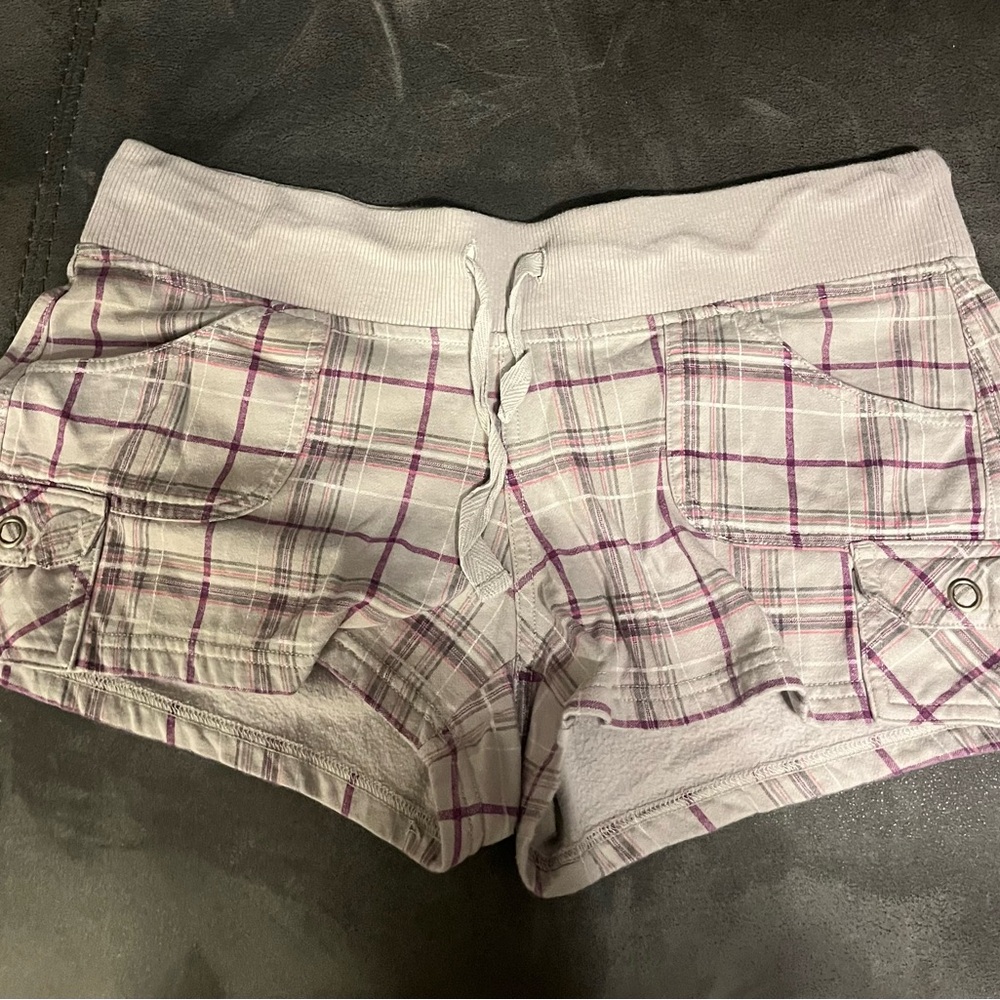 SO Women's Plaid Lounge Shorts - Purple and Gray